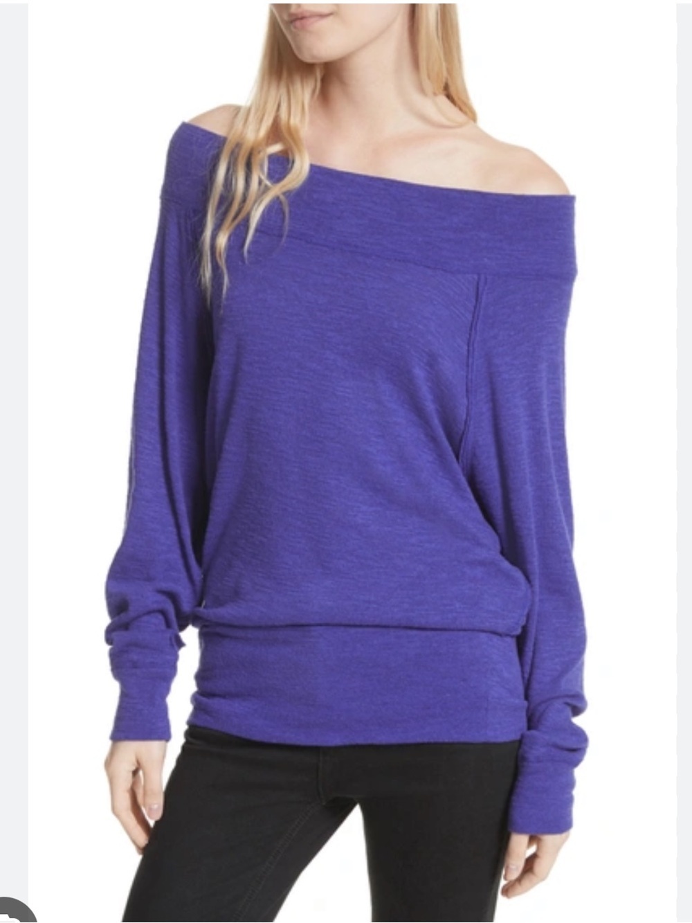 Free People We The Free Women's Palisades Off The Shoulder Top Blue Boho Tunic